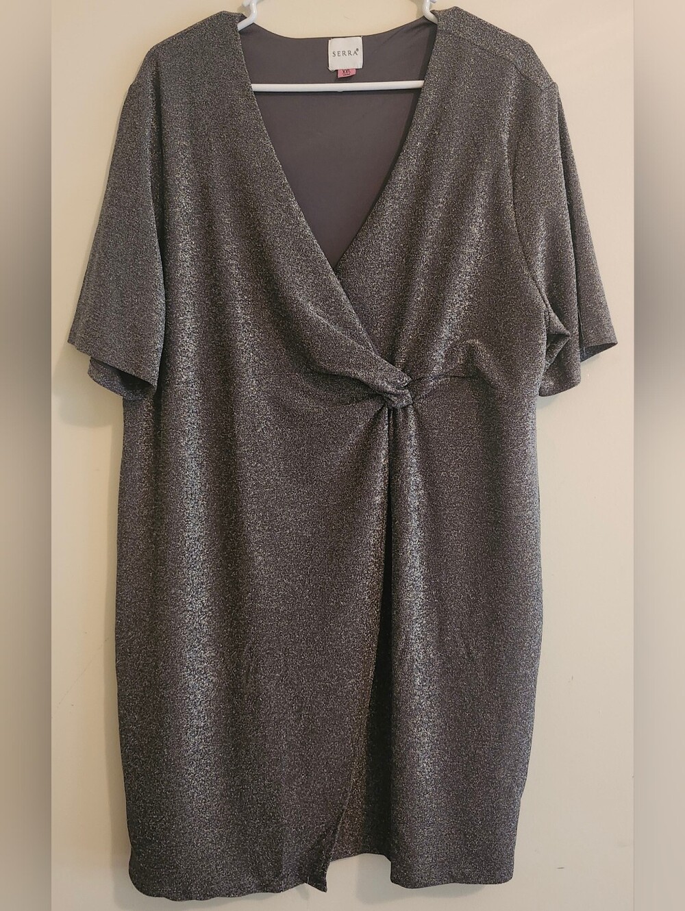 Serra Metallic Charcoal Twist-Front Dress
